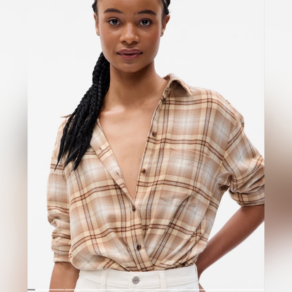 GAP Big Plaid Oversized Shirt Size Small Tall